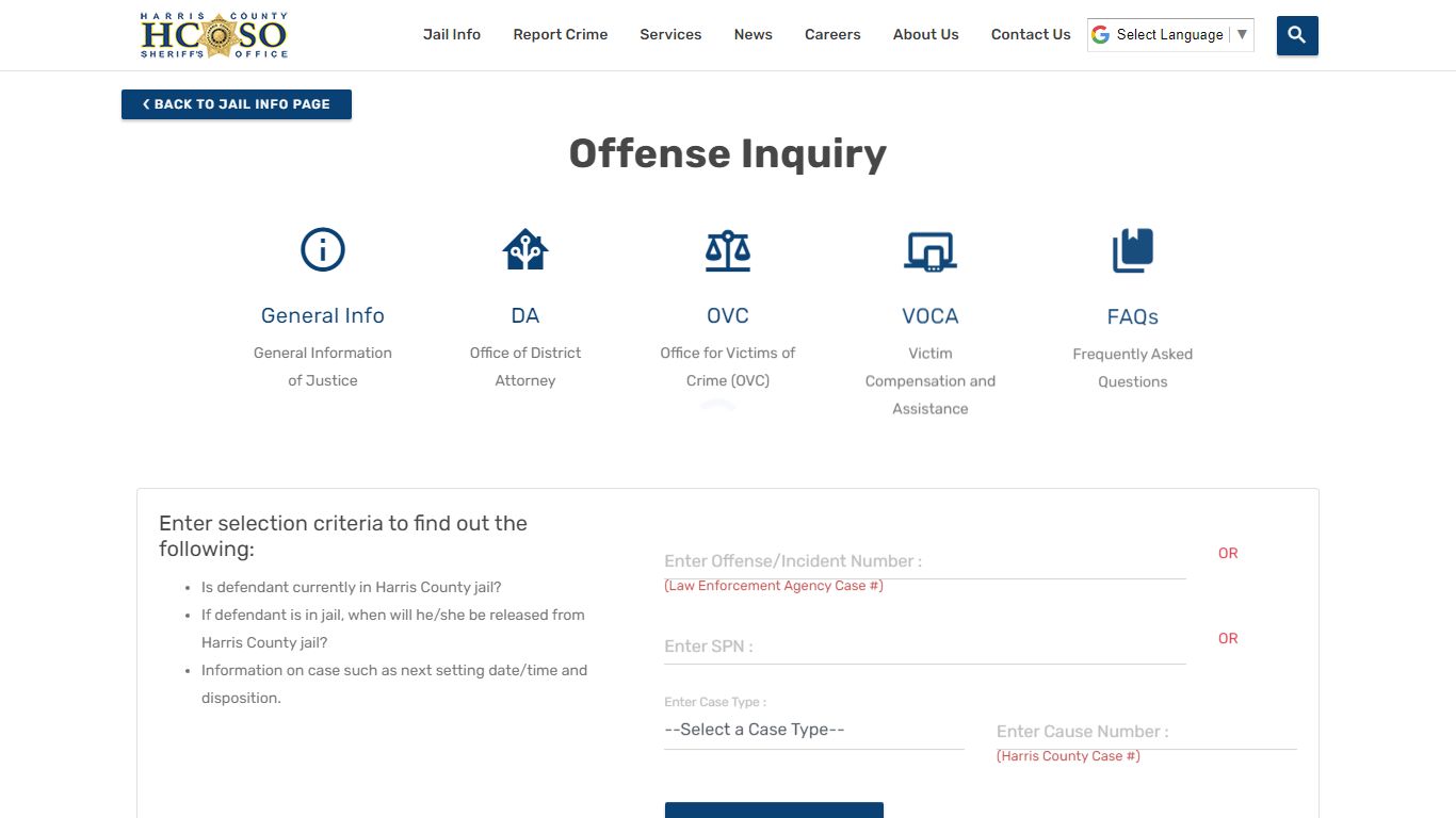 Offense Inquiry - Harris County Sheriff's Office